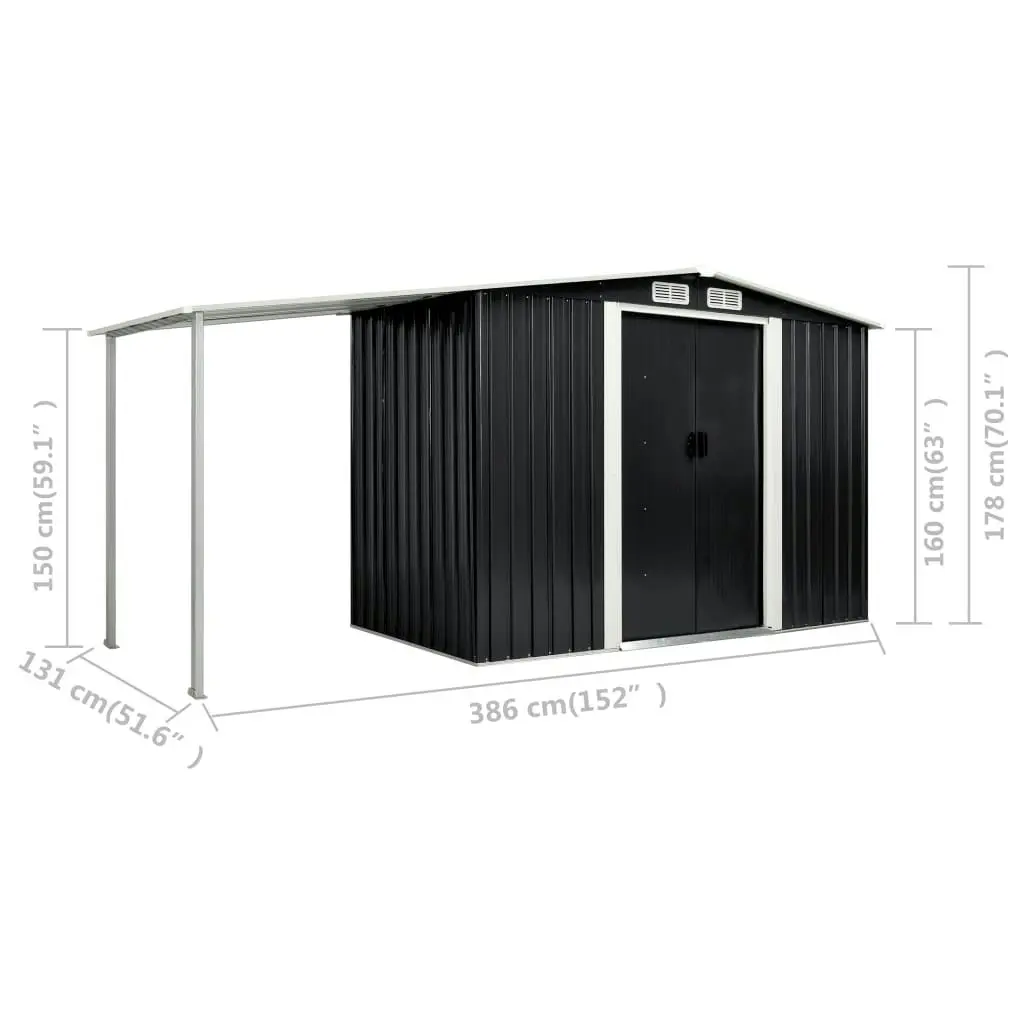 Garden Shed with Sliding Doors Anthracite 386x131x178 cm Steel 144026