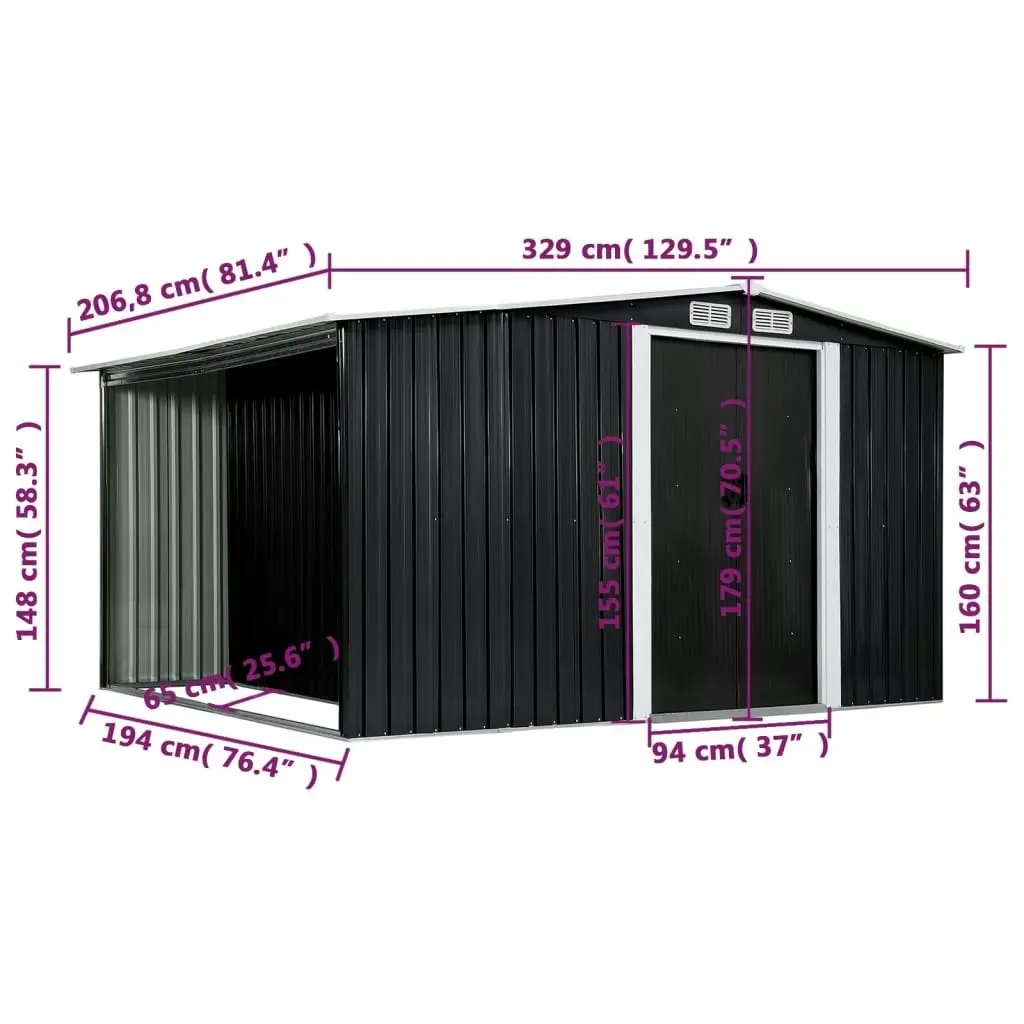 Garden Shed with Sliding Doors Anthracite 329.5x205x178 cm Steel 144020