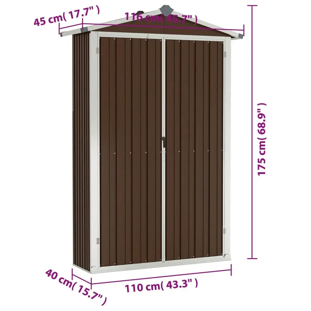 Garden Shed Brown 116x45x175 cm Galvanised Steel 46304