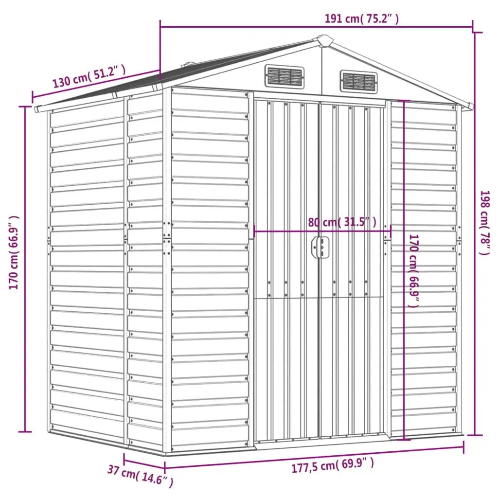 Garden Shed Brown 191x130x198 cm Galvanised Steel 3188264