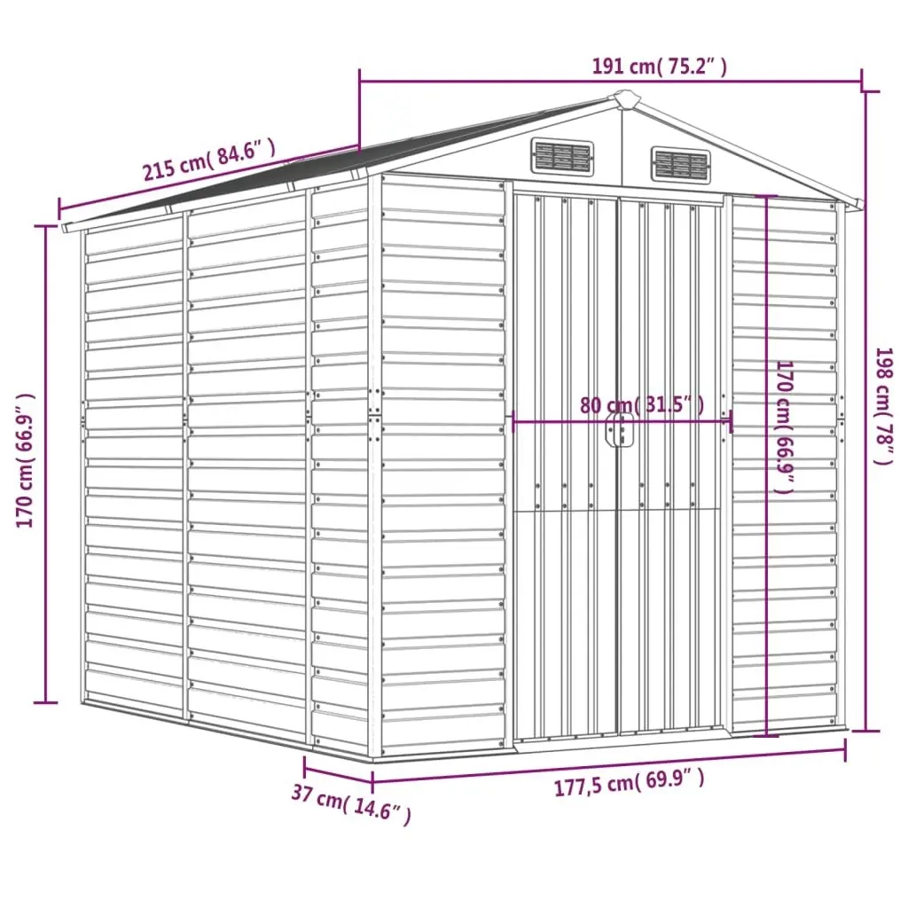 Garden Shed Brown 191x215x198 cm Galvanised Steel 3188265