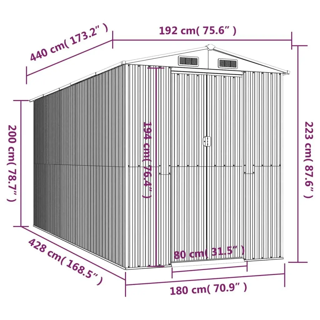 Garden Shed Anthracite 192x440x223 cm Galvanised Steel 3147452