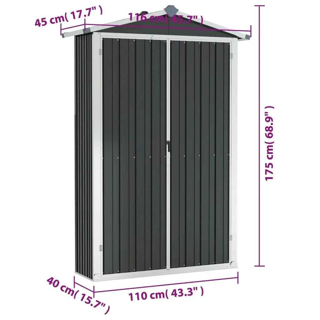 Garden Shed Anthracite 116x45x175 cm Galvanised Steel 46303