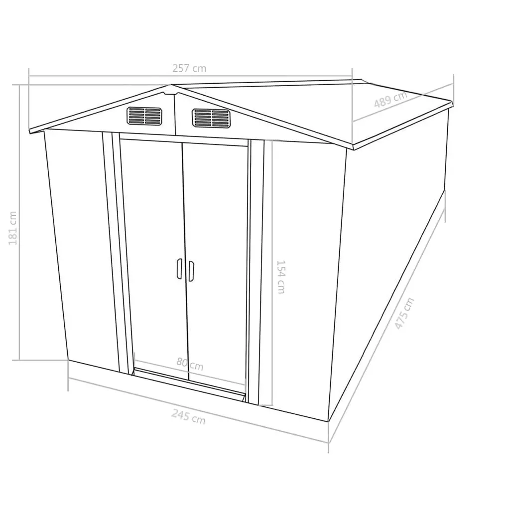 Garden Shed 257x489x181 cm Metal Grey 143349