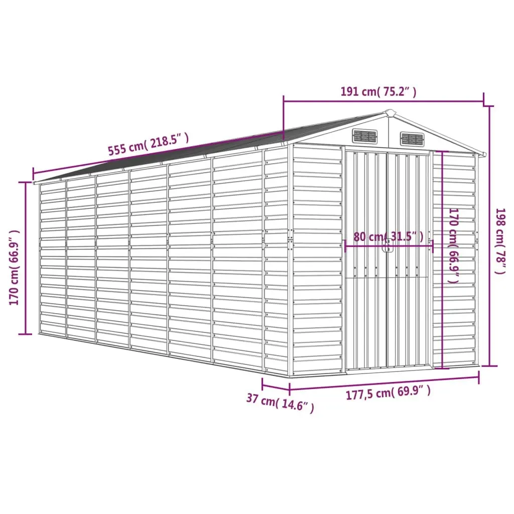 Garden Shed Brown 191x555x198 cm Galvanised Steel 3188269