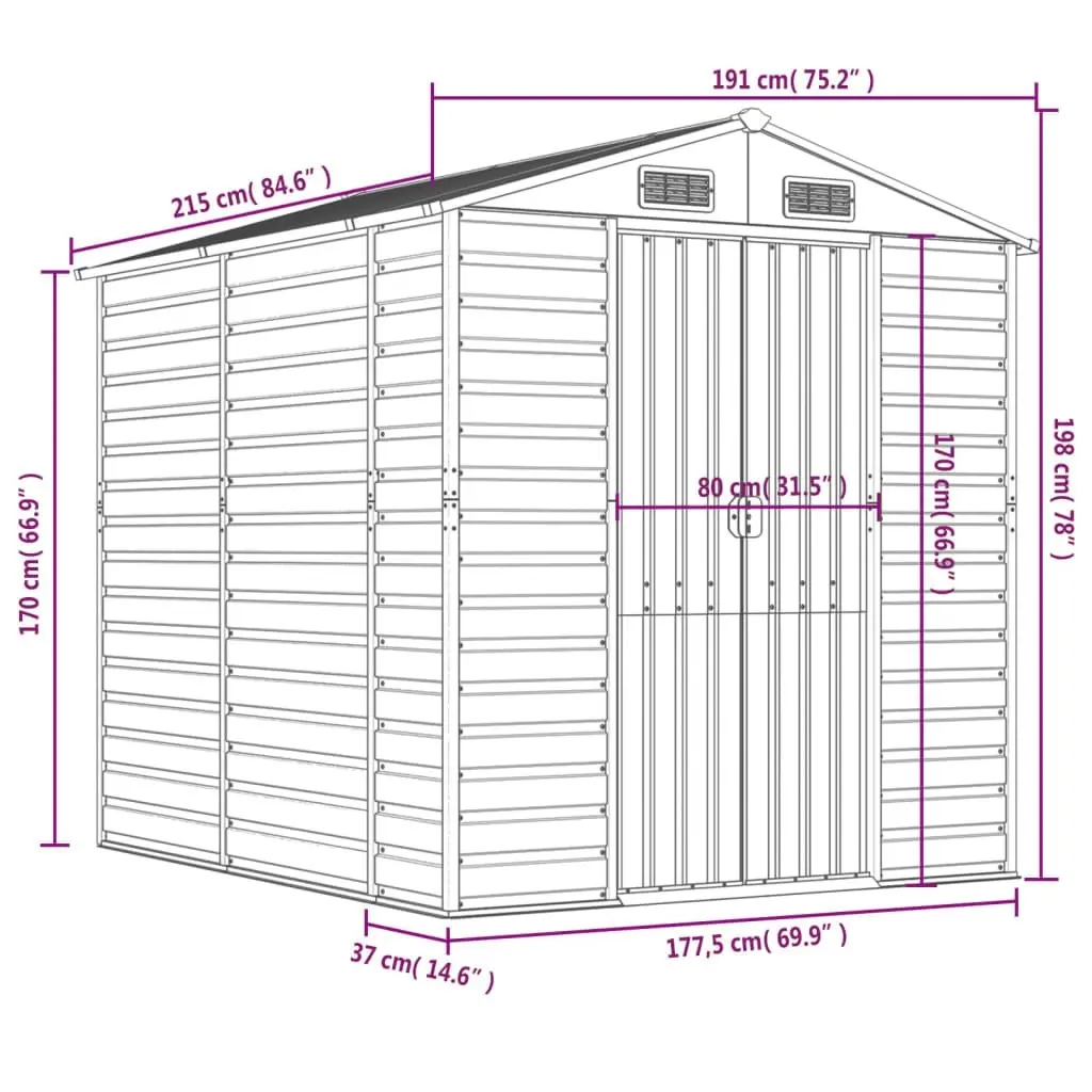 Garden Shed Anthracite 191x215x198 cm Galvanised Steel 3188254