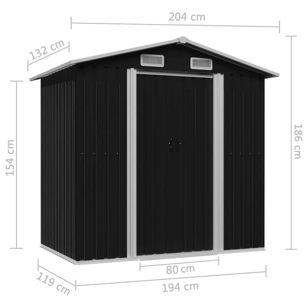 Garden Storage Shed Anthracite Steel 204x132x186 cm 47028