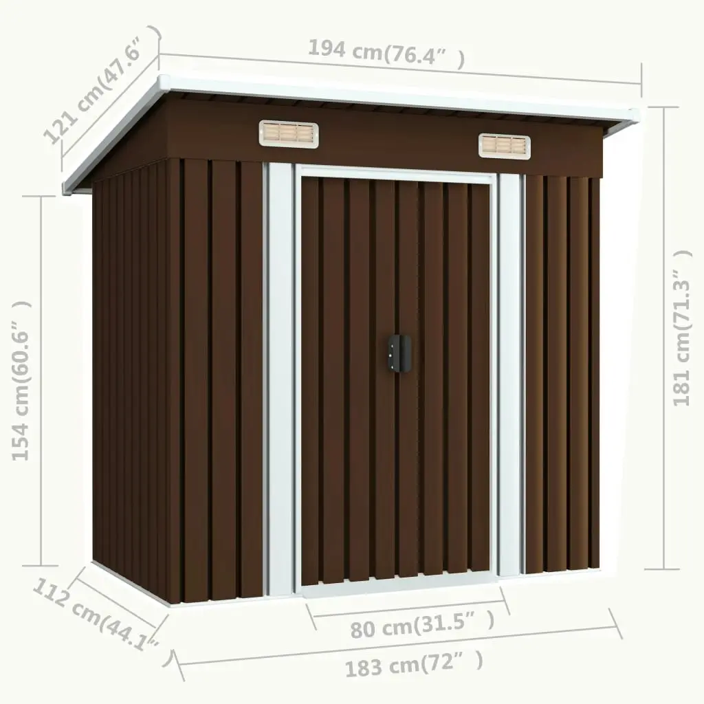 Garden Storage Shed Brown 194x121x181 cm Steel 47027