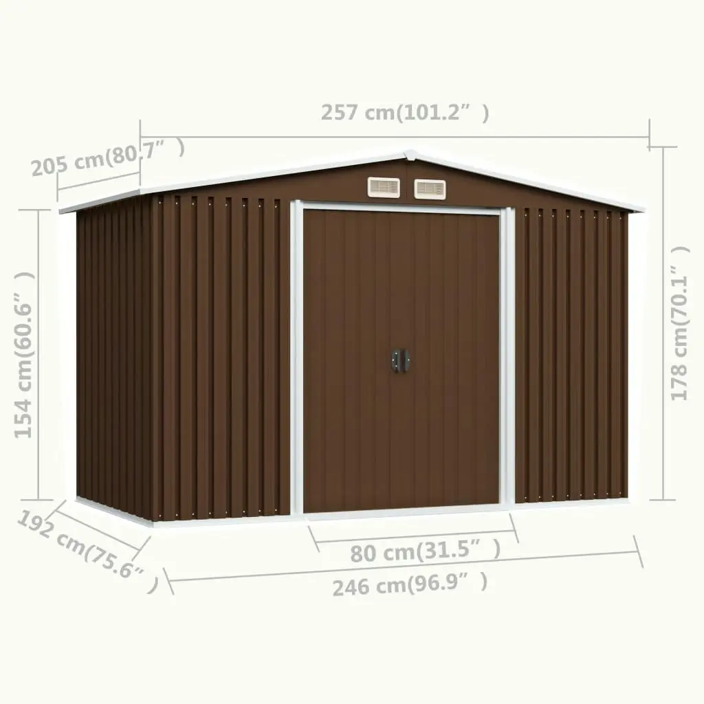 Garden Storage Shed Brown 257x205x178 cm Steel 47031