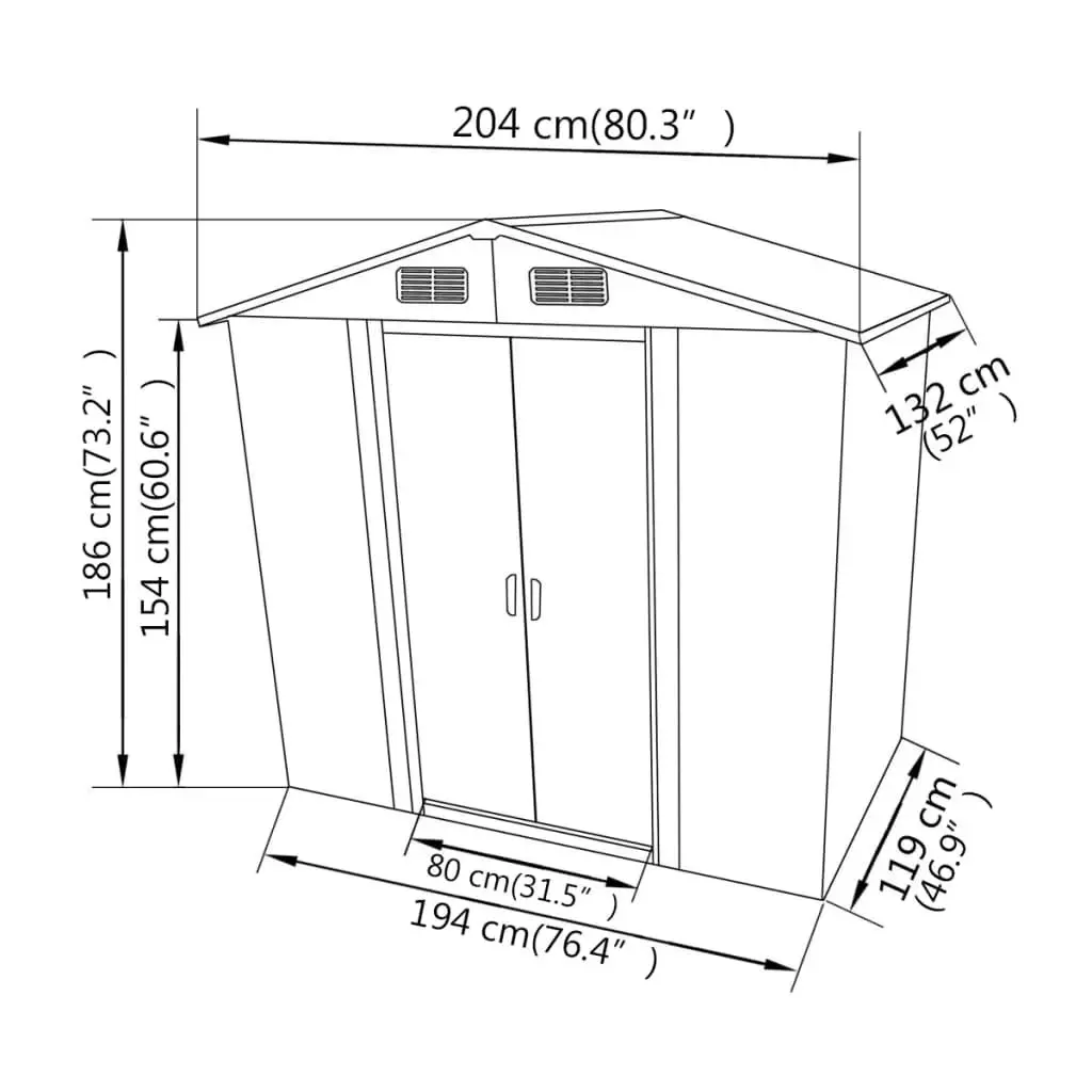 Garden Storage Shed Grey Metal 204x132x186 cm 42983