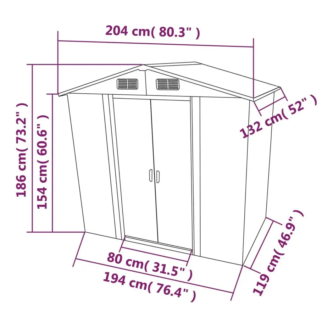 Garden Storage Shed Green Metal 204x132x186 cm 42909