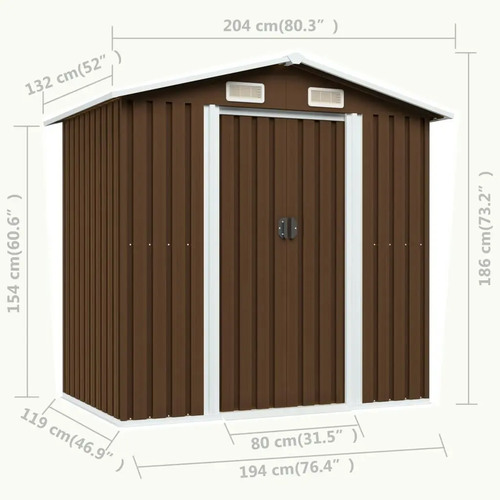 Garden Storage Shed Brown 204x132x186 cm Steel 47029