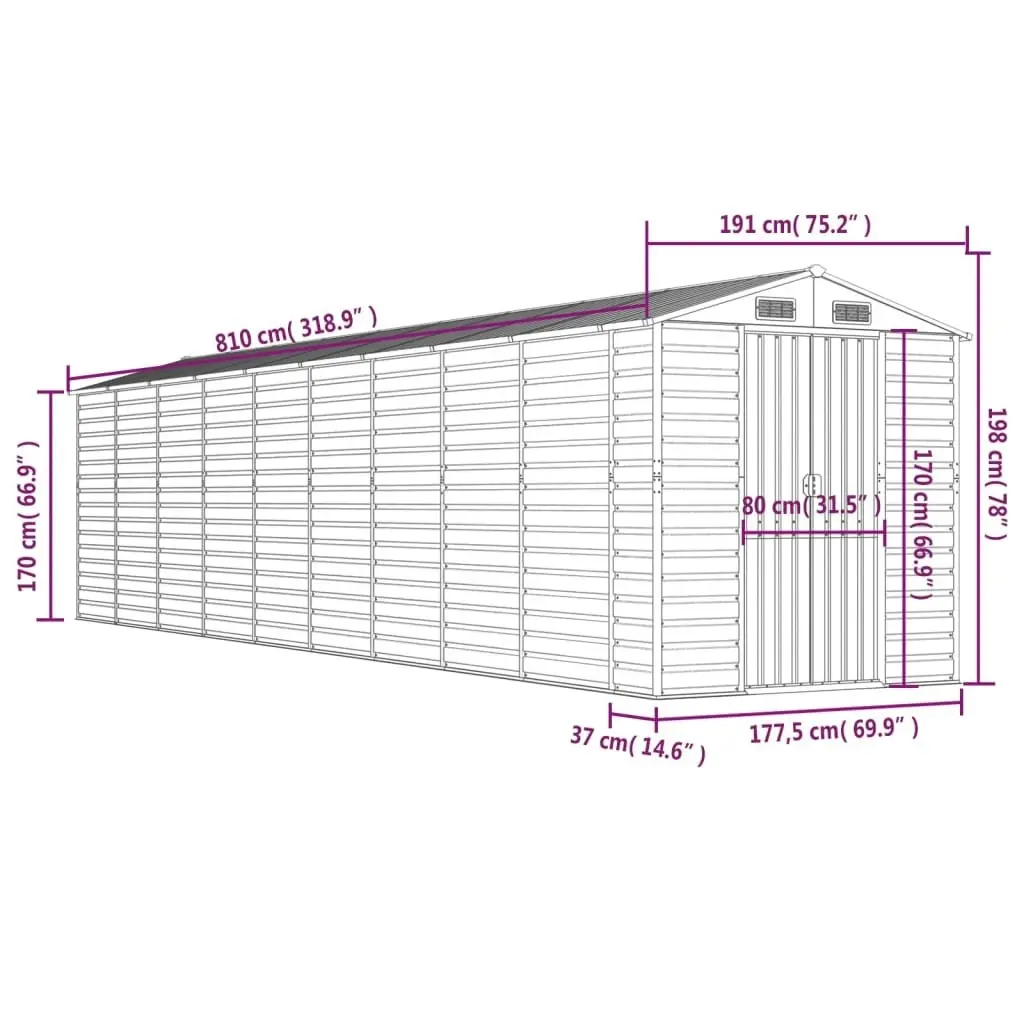 Garden Shed Brown 191x810x198 cm Galvanised Steel 3188272