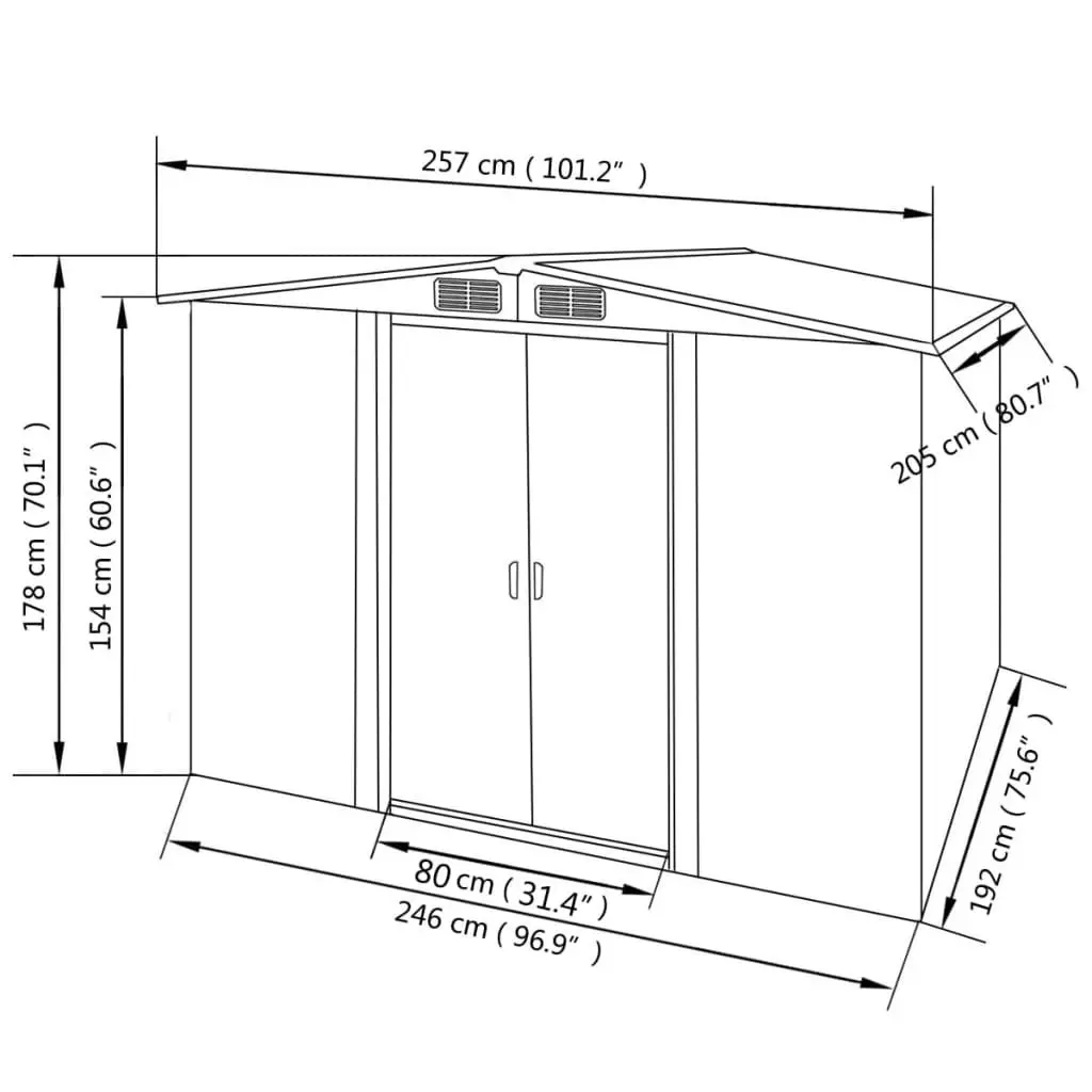 Garden Storage Shed Green Metal 257x205x178 cm 42910