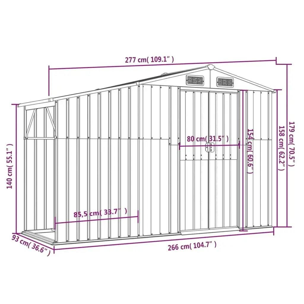 Garden Shed Brown 277x93x179 cm Galvanised Steel 364522