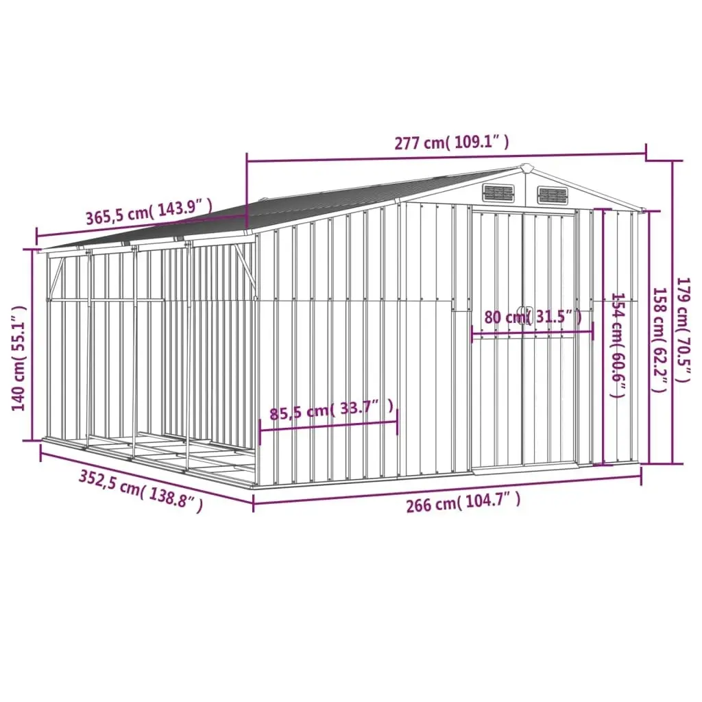 Garden Shed Brown 277x365.5x179 cm Galvanised Steel 3188297