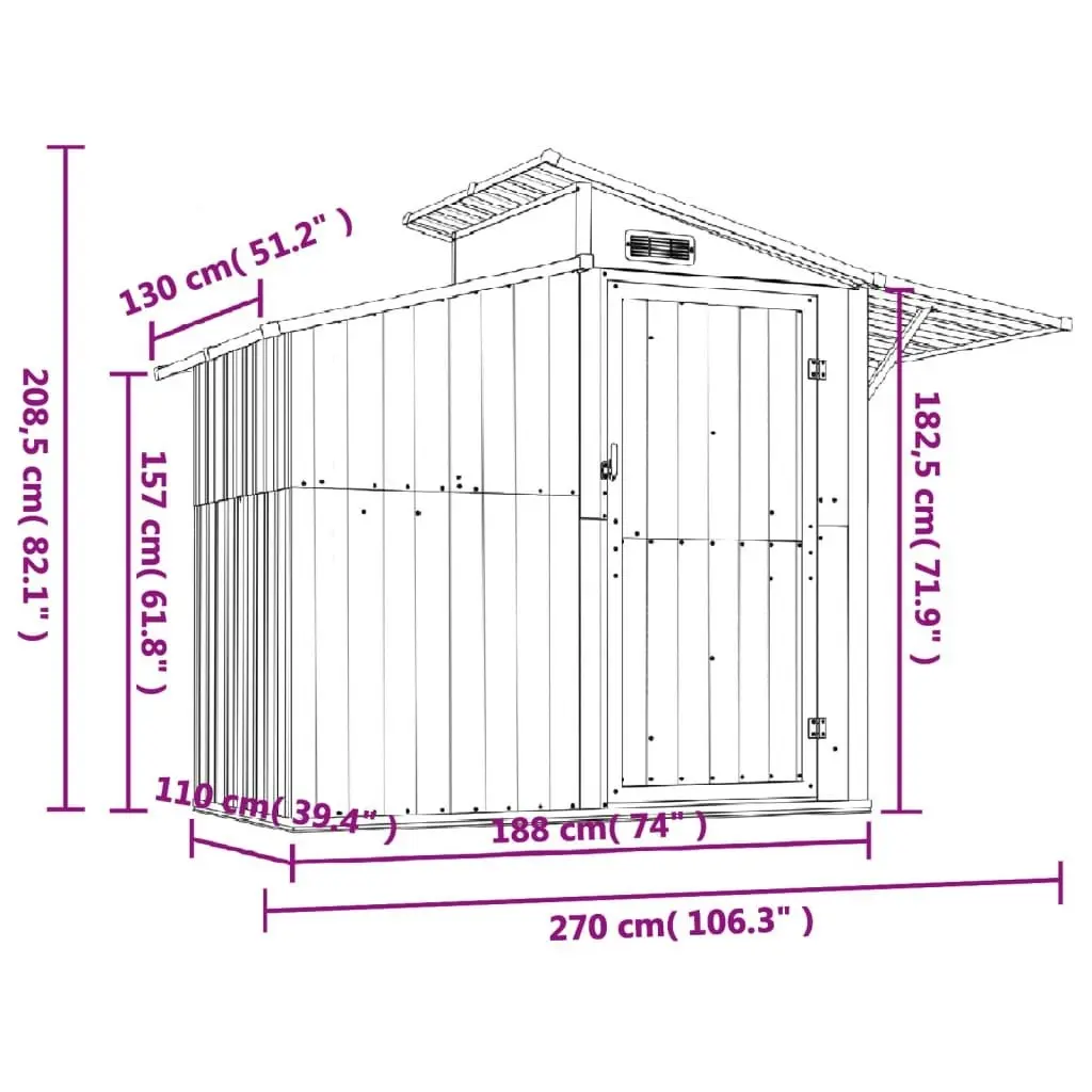 Garden Shed Anthracite 270x130x208.5 cm Galvanised Steel 316244