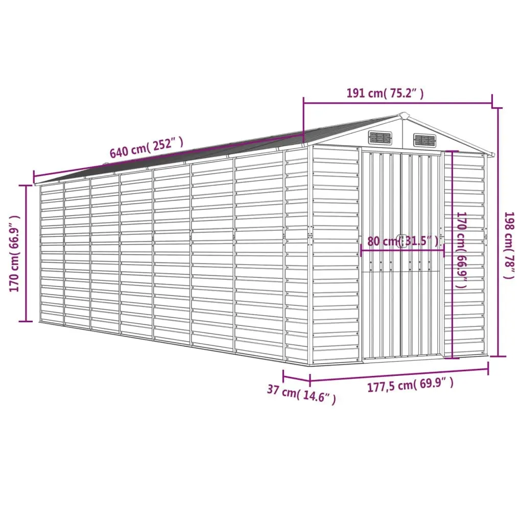 Garden Shed Green 191x640x198 cm Galvanised Steel 3188237