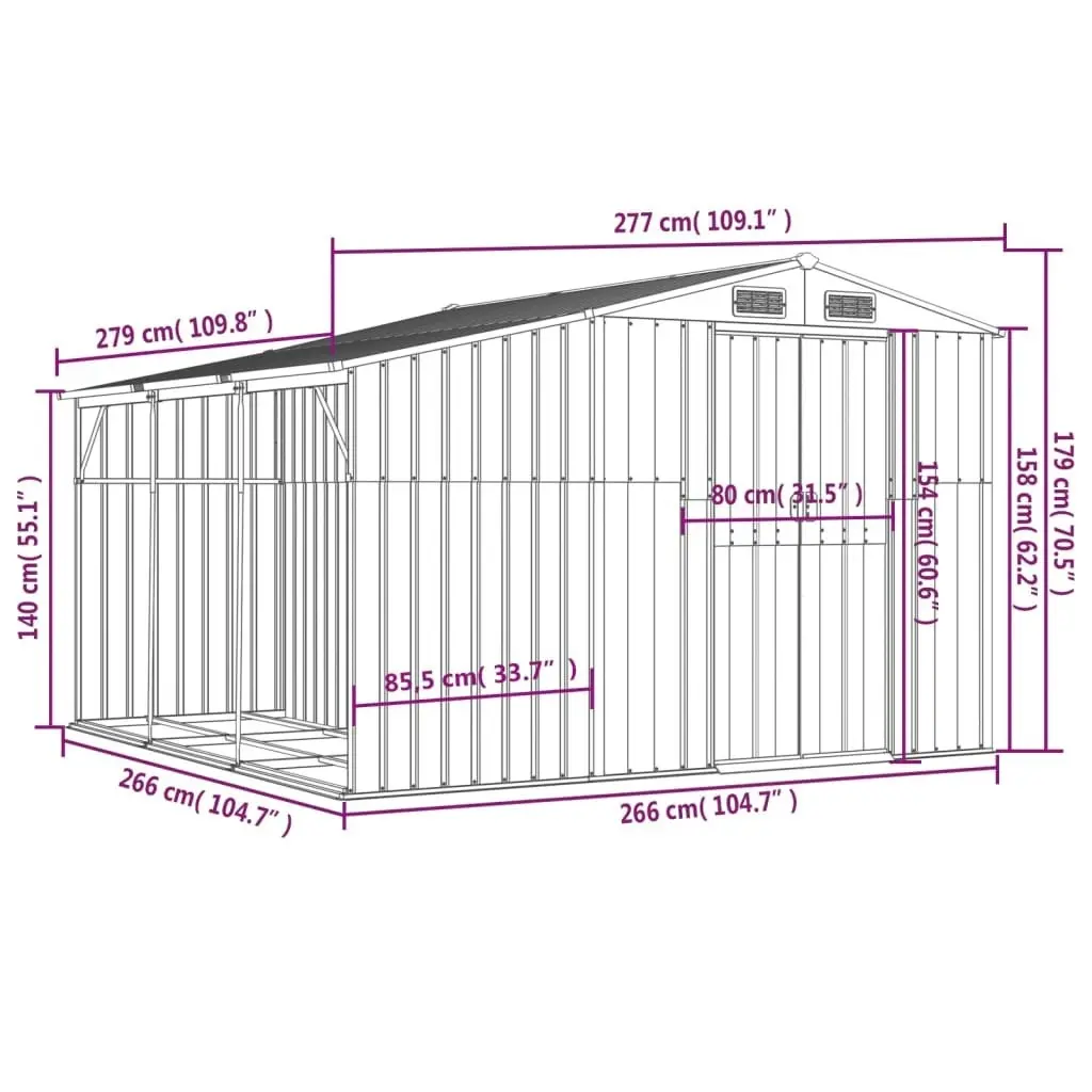 Garden Shed Anthracite 277x279x179 cm Galvanised Steel 3188293