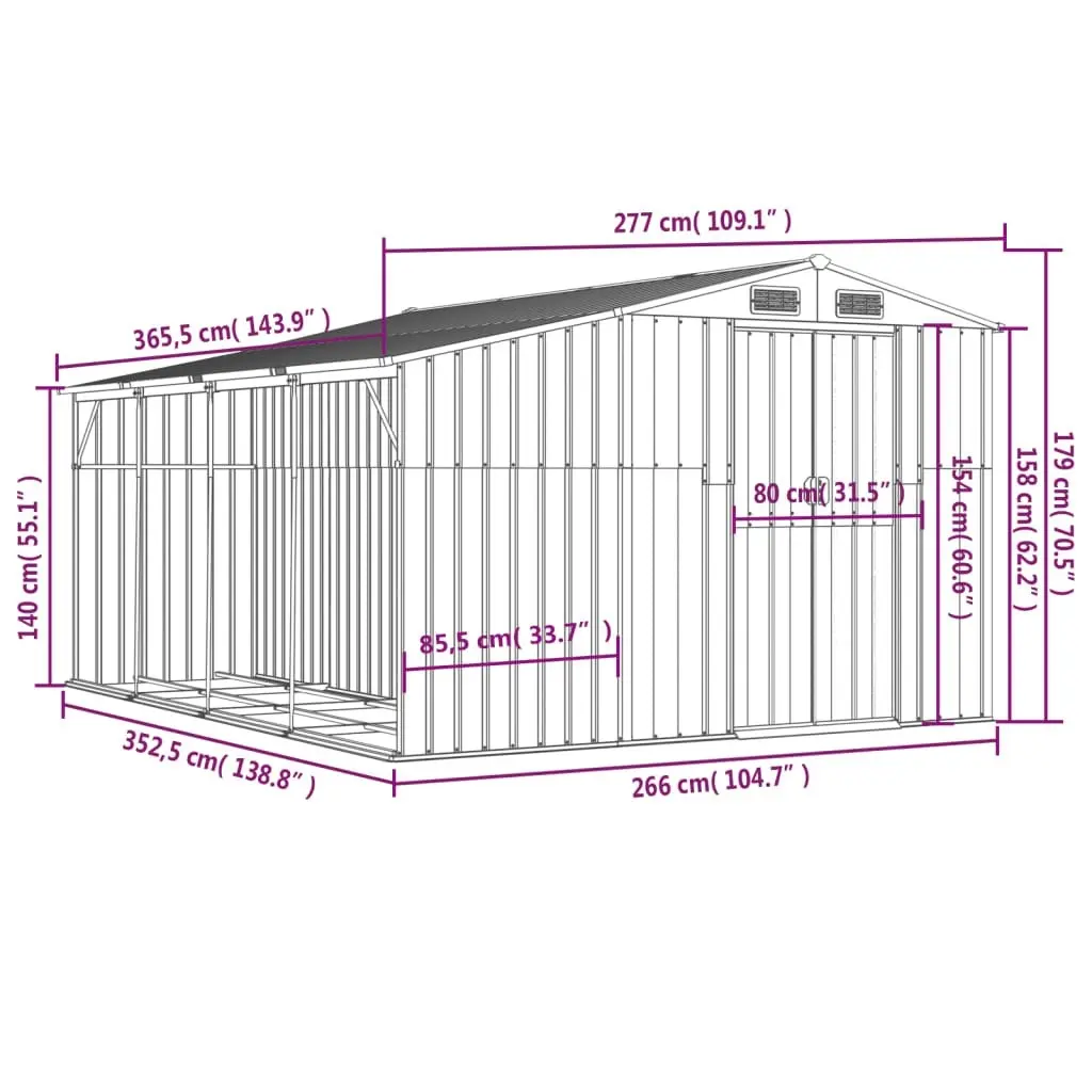 Garden Shed Grey 277x365.5x179 cm Galvanised Steel 3188291