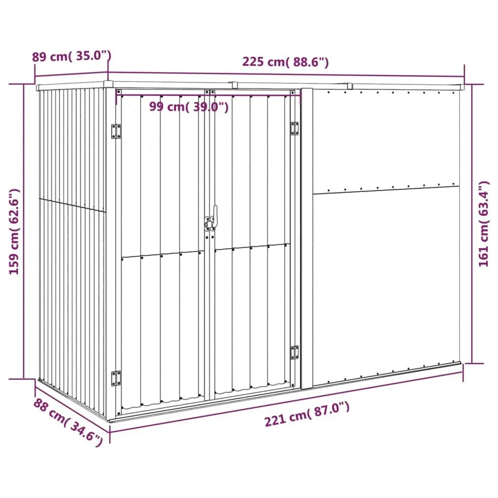 Garden Tool Shed Brown 225x89x161 cm Galvanised Steel 316216