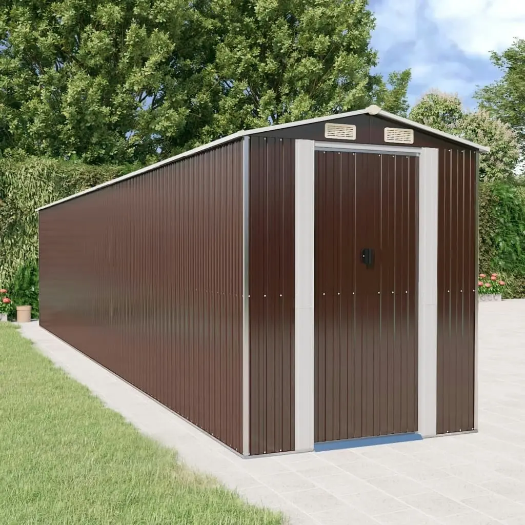 Garden Shed Dark Brown 192x938x223 cm Galvanised Steel 3147469