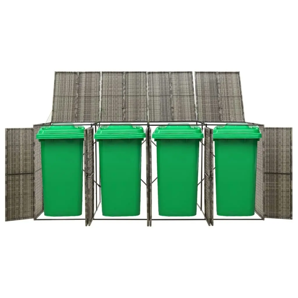 Quadruple Wheelie Bin Shed Grey 274x80x117 cm Poly Rattan 319867