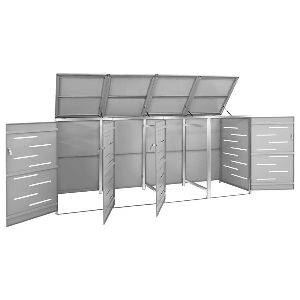 Quadruple Wheelie Bin Shed 276.5x77.5x112.5 cm Stainless Steel 149561