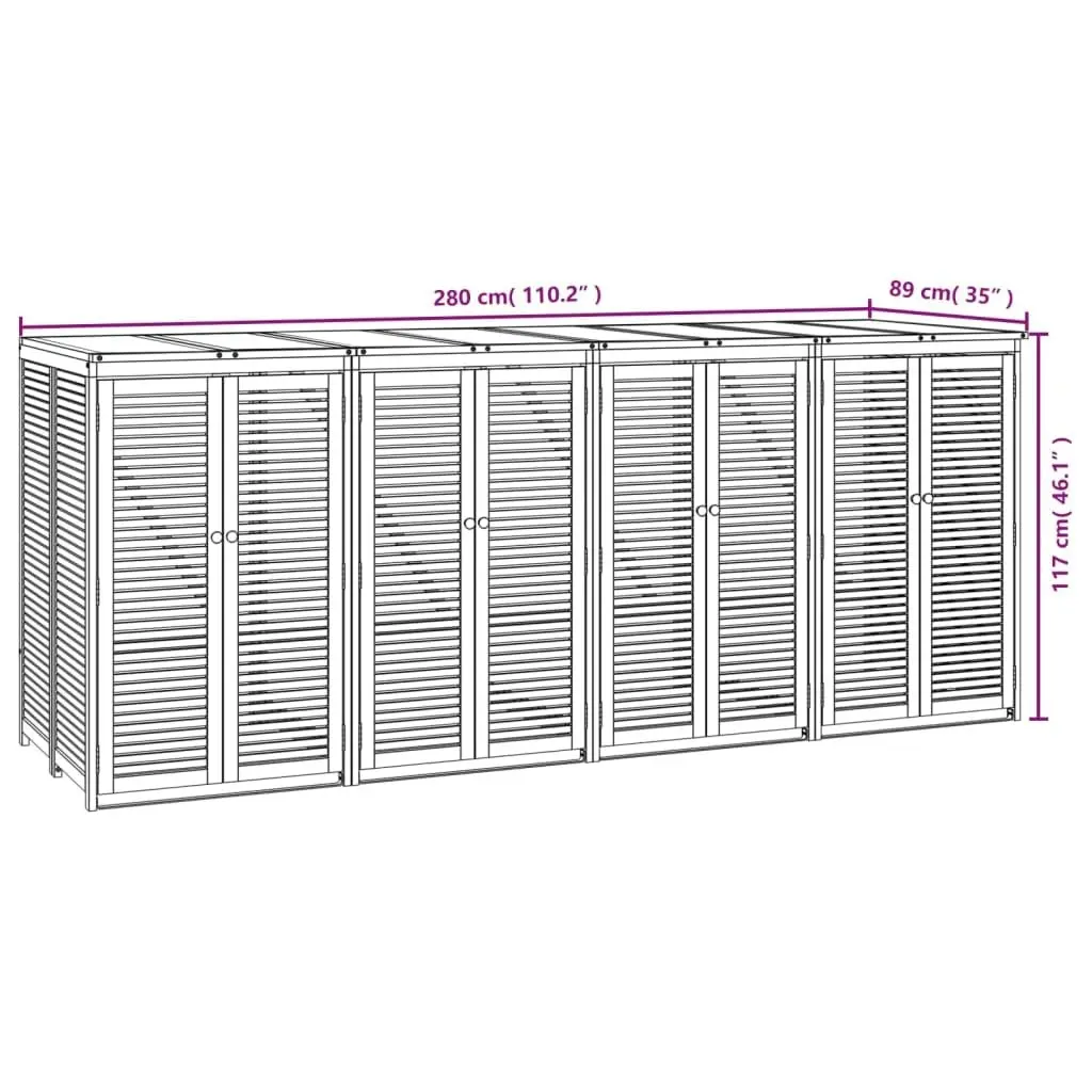 Quadruple Garbage Bin Shed 280x89x117 cm Solid Wood Acacia 3155241