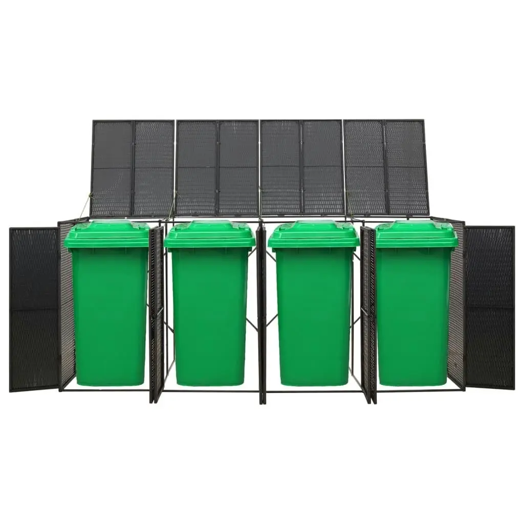 Quadruple Wheelie Bin Shed Black 274x80x117 cm Poly Rattan 319863