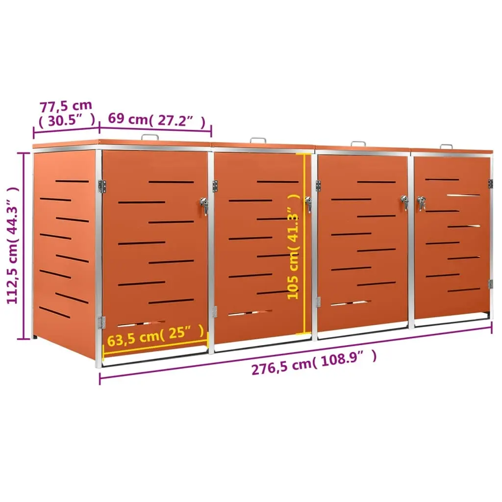 Quadruple Wheelie Bin Shed 276.5x77.5x112.5 cm Stainless Steel 149565