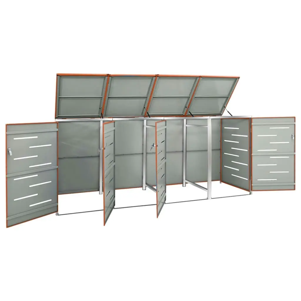 Quadruple Wheelie Bin Shed 276.5x77.5x112.5 cm Stainless Steel 149565