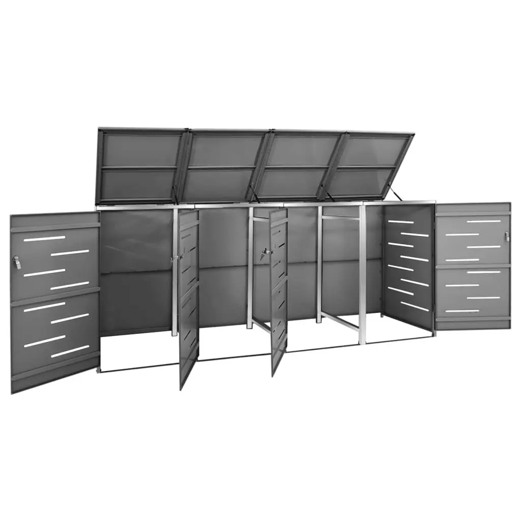 Quadruple Wheelie Bin Shed 276.5x77.5x112.5 cm Stainless Steel 149557