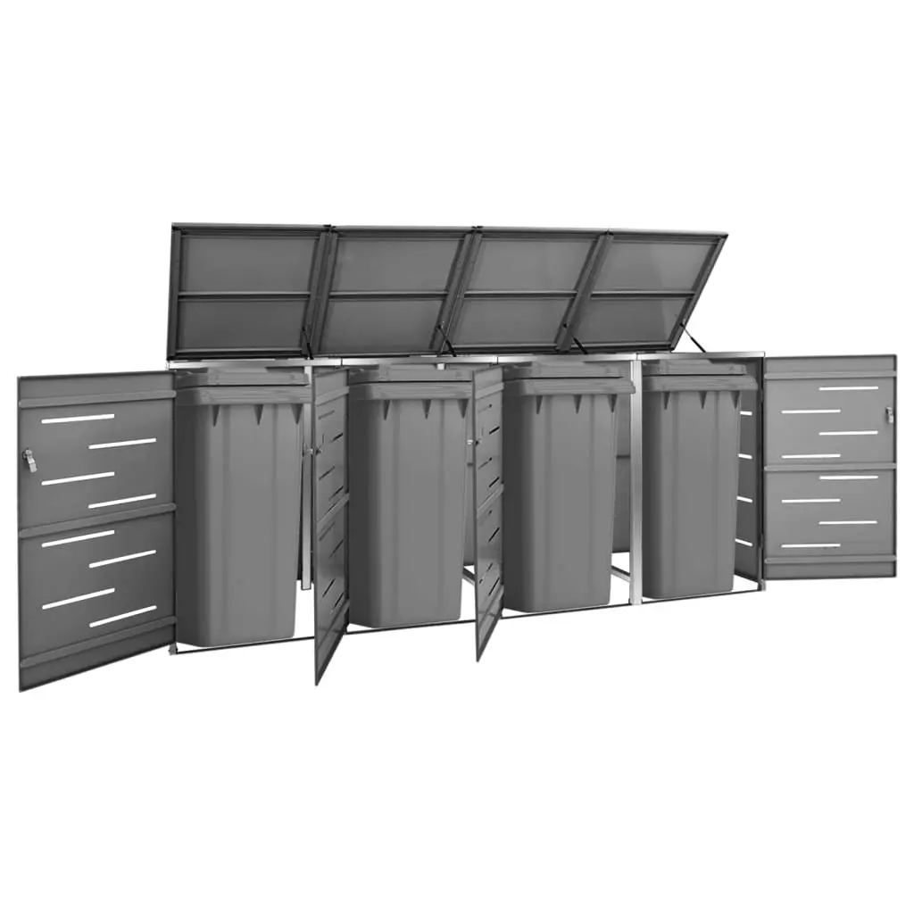 Quadruple Wheelie Bin Shed 276.5x77.5x112.5 cm Stainless Steel 149557