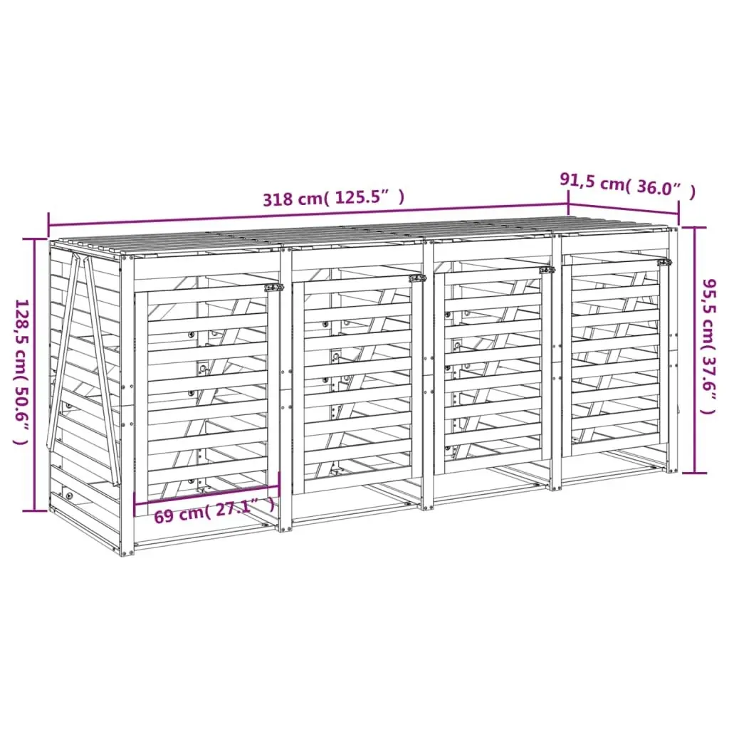 Quadruple Wheelie Bin Storage Solid Wood Pine 3157697