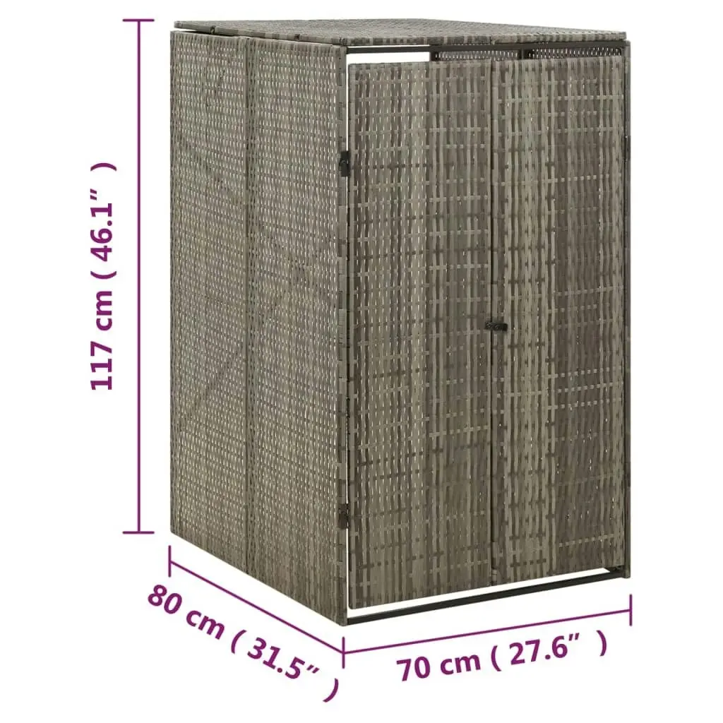 Single Wheelie Bin Shed Grey 70x80x117 cm Poly Rattan 319864