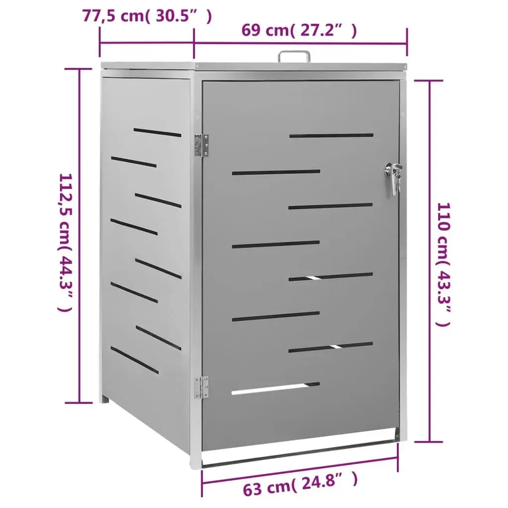 Single Wheelie Bin Shed 69x77.5x112.5 cm Stainless Steel 149558