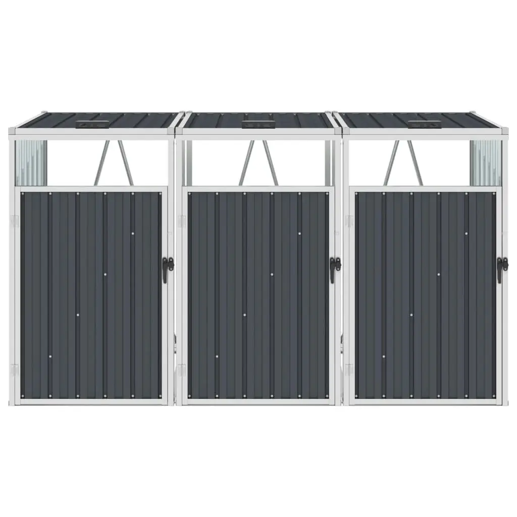 Triple Garbage Bin Shed Anthracite 213x81x121 cm Steel 46283