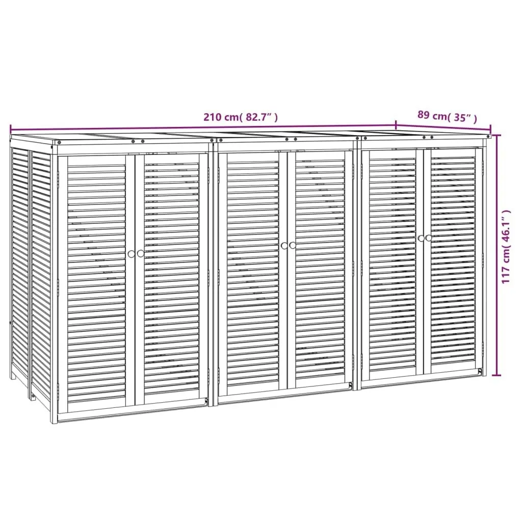 Triple Garbage Bin Shed 210x89x117 cm Solid Wood Acacia 3155240