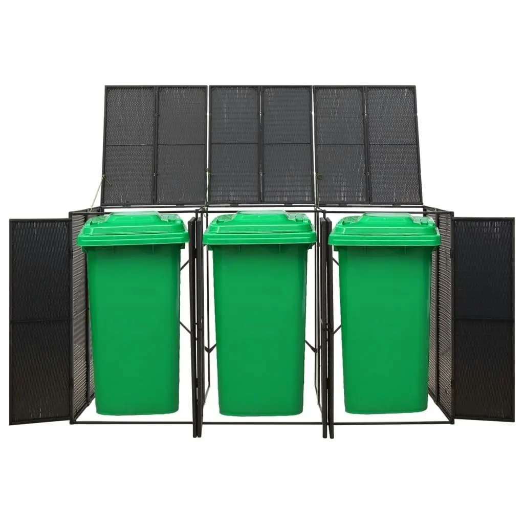 Triple Wheelie Bin Shed Black 207x80x117 cm Poly Rattan 319862