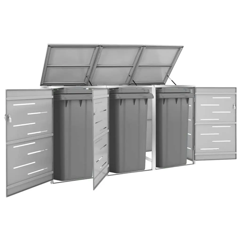 Triple Wheelie Bin Shed 207x77.5x112.5 cm Stainless Steel 149560