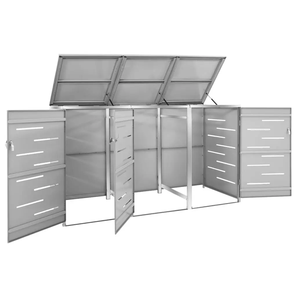 Triple Wheelie Bin Shed 207x77.5x112.5 cm Stainless Steel 149560