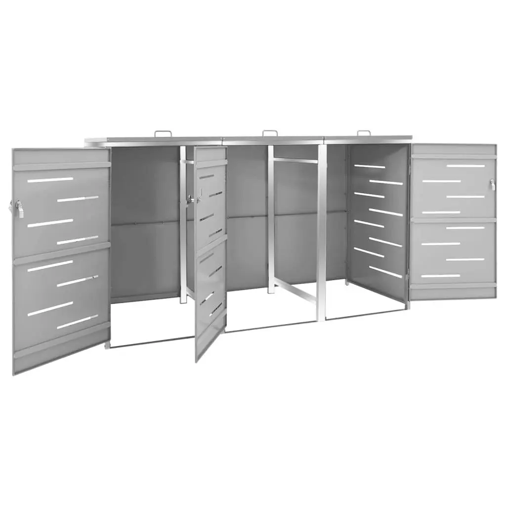 Triple Wheelie Bin Shed 207x77.5x112.5 cm Stainless Steel 149560