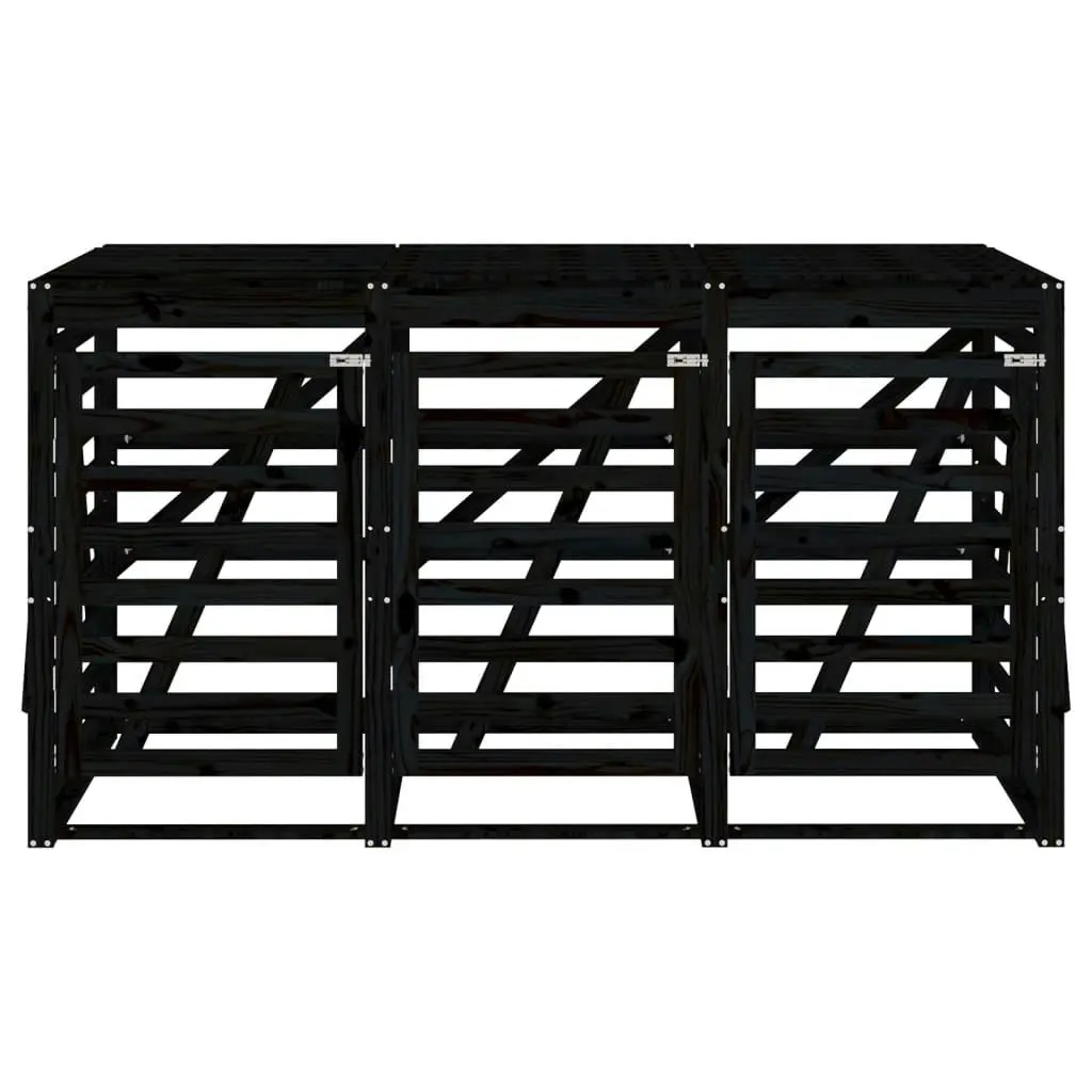 Triple Wheelie Bin Storage Black Solid Wood Pine 3157695