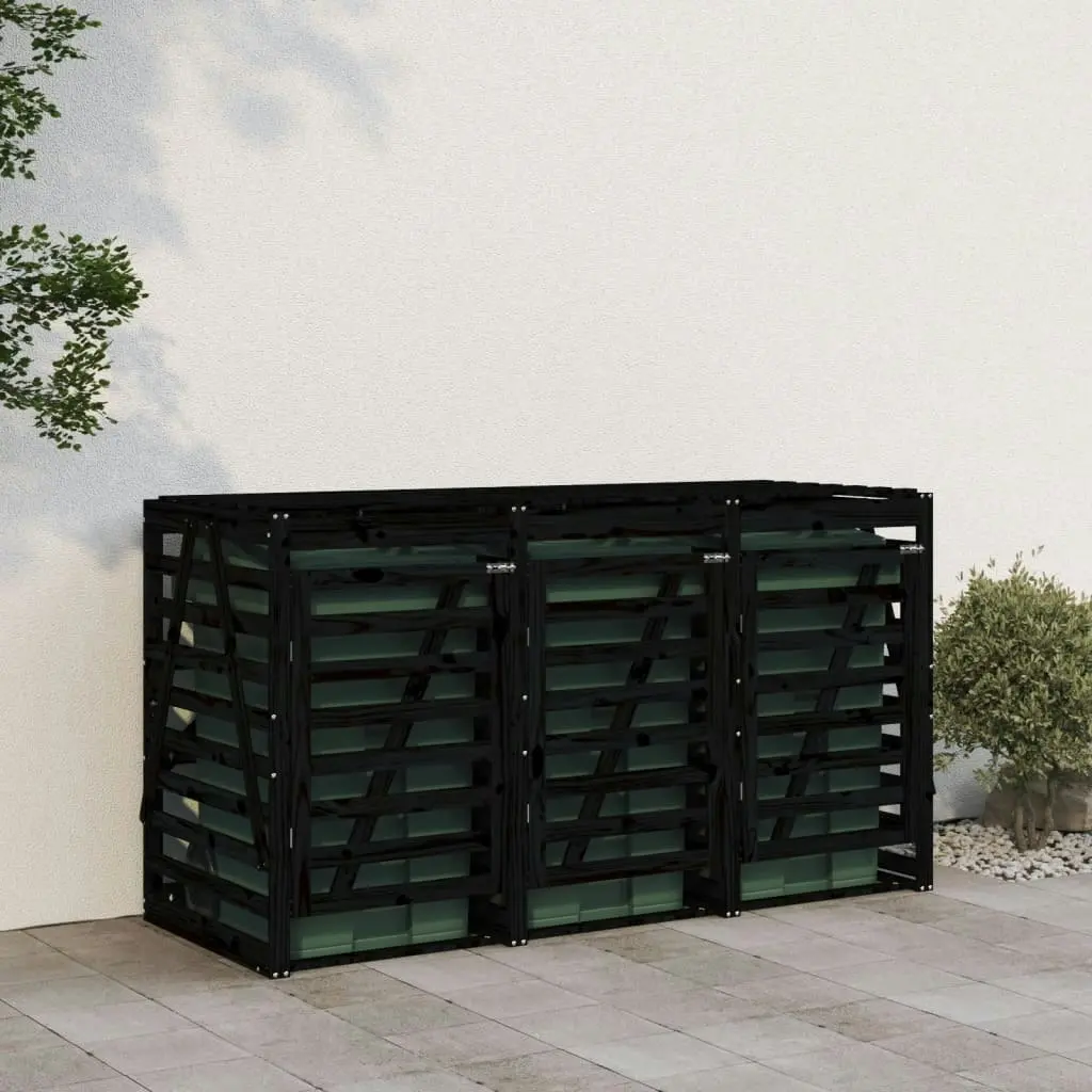 Triple Wheelie Bin Storage Black Solid Wood Pine 3157695