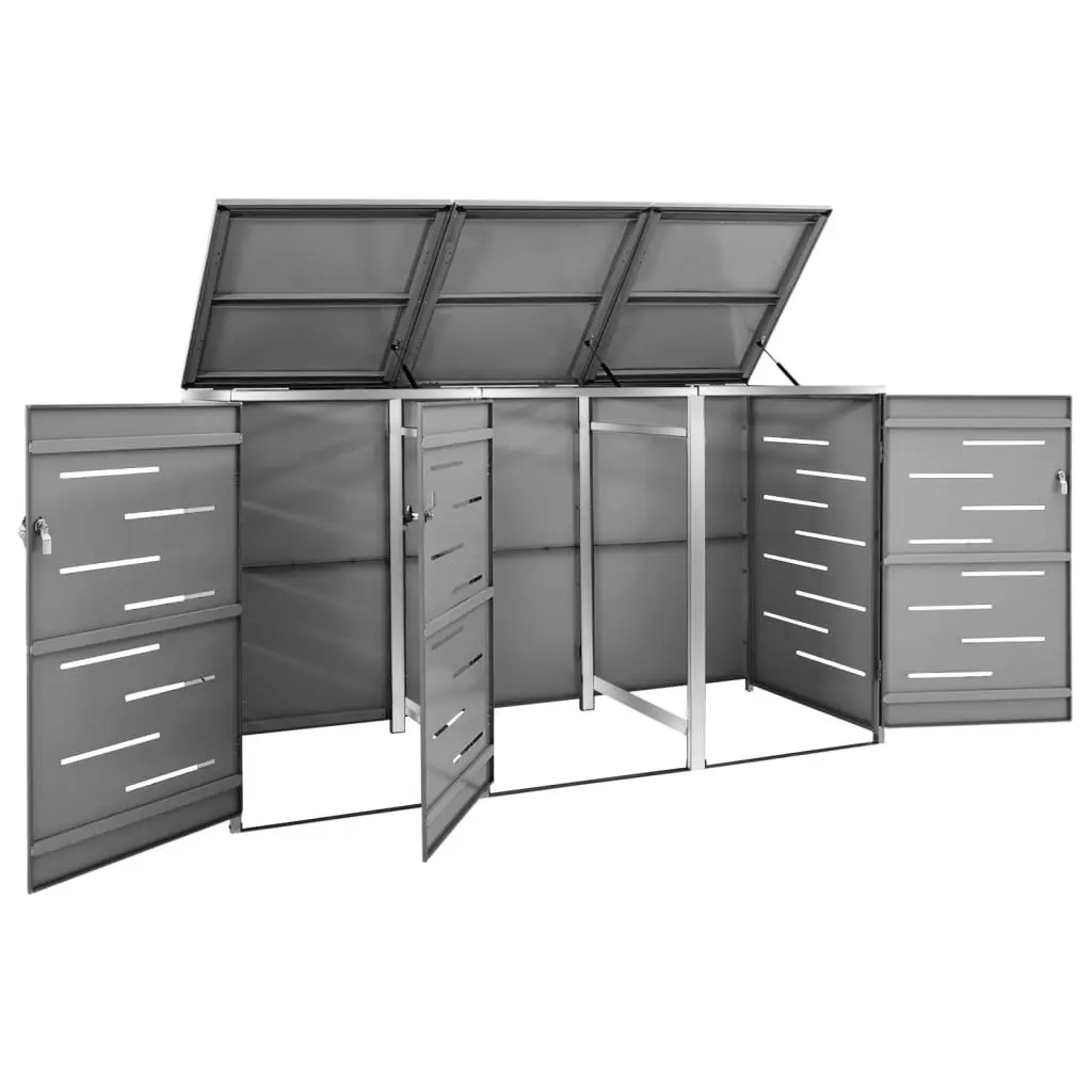 Triple Wheelie Bin Shed 207x77.5x112.5 cm Stainless Steel 149556