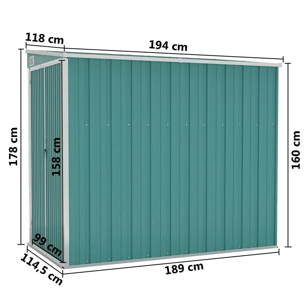 Wall-mounted Garden Shed Green 118x194x178 cm Galvanised Steel 316221