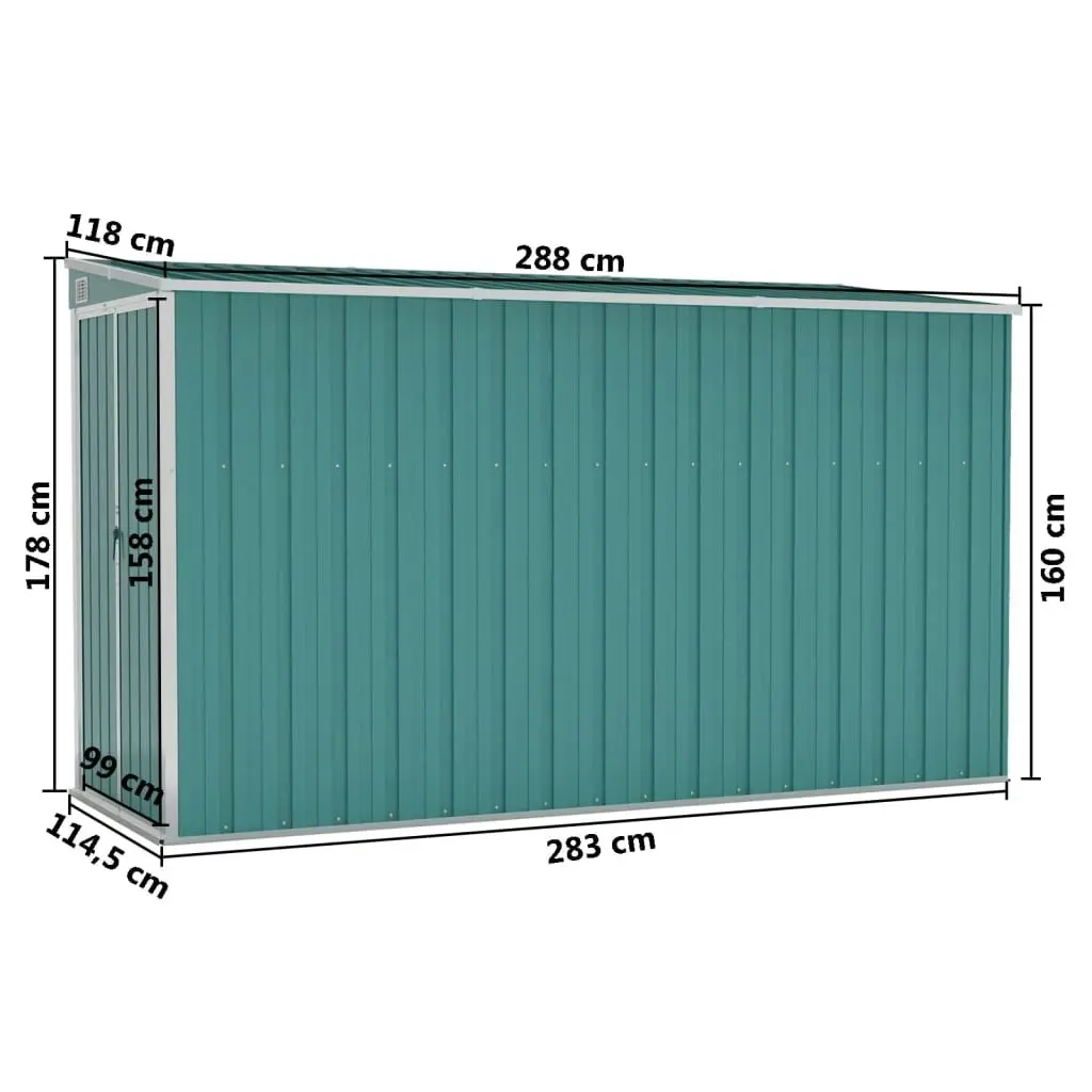 Wall-mounted Garden Shed Green 118x288x178 cm Galvanised Steel 316225