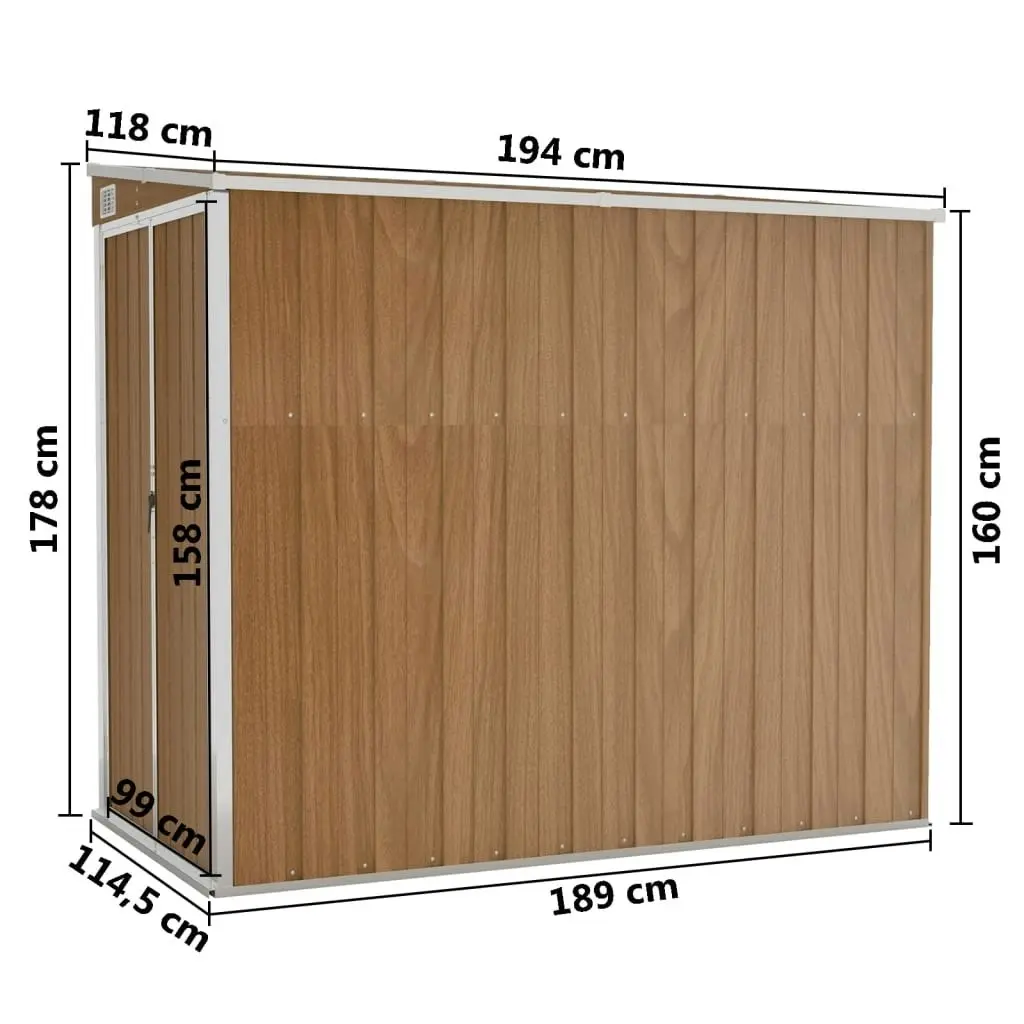 Wall-mounted Garden Shed Brown 118x194x178 cm Galvanised Steel 316224