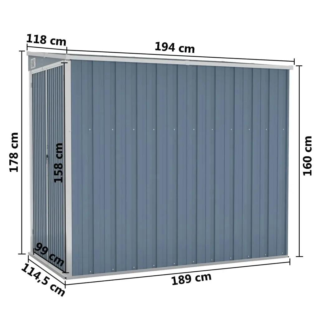 Wall-mounted Garden Shed Grey 118x194x178 cm Galvanised Steel 316222